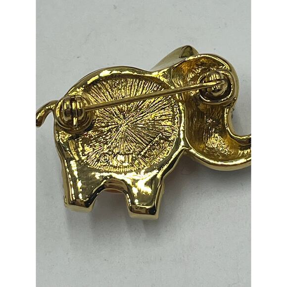 Kenneth Jay Lane Vintage Clear Rhinestone Faux Pearl Belly Elephant Brooch New - Picture 5 of 9